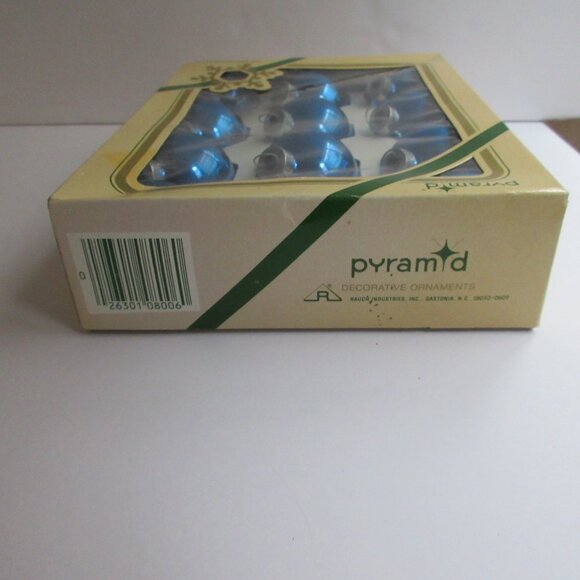 12 Pyramid Blue Glass Christmas Ornaments 1 1/4” Vintage in orignal box - Picture 3 of 12